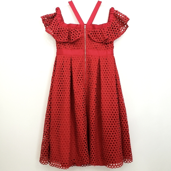 Nwt ASOS Cold Shoulder Maternity Red Eyelit Lace Circles Red Dress - Picture 5 of 16